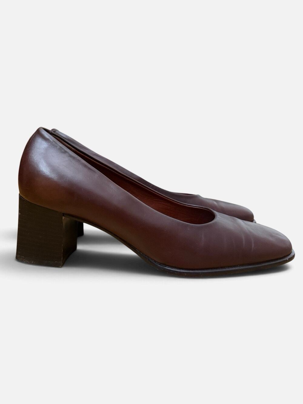 Bally Style Flex Oxblood Brown Leather Square Toe Block Heel Pumps Women’s 8